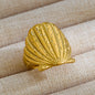 18K Gold Plated Stainless Steel Gold Scallop Adjustable Ring Geometric Open Band