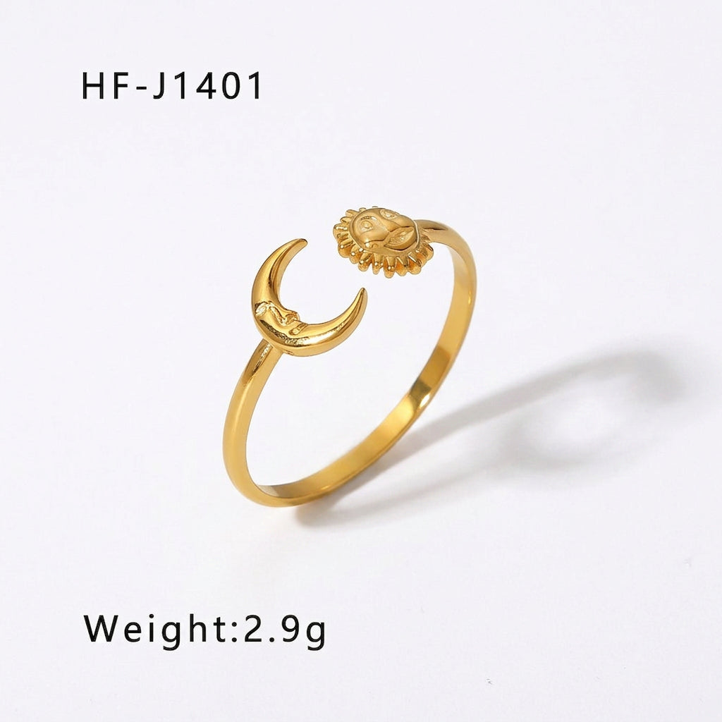 Sun and Moon Face Adjustable Open Ring