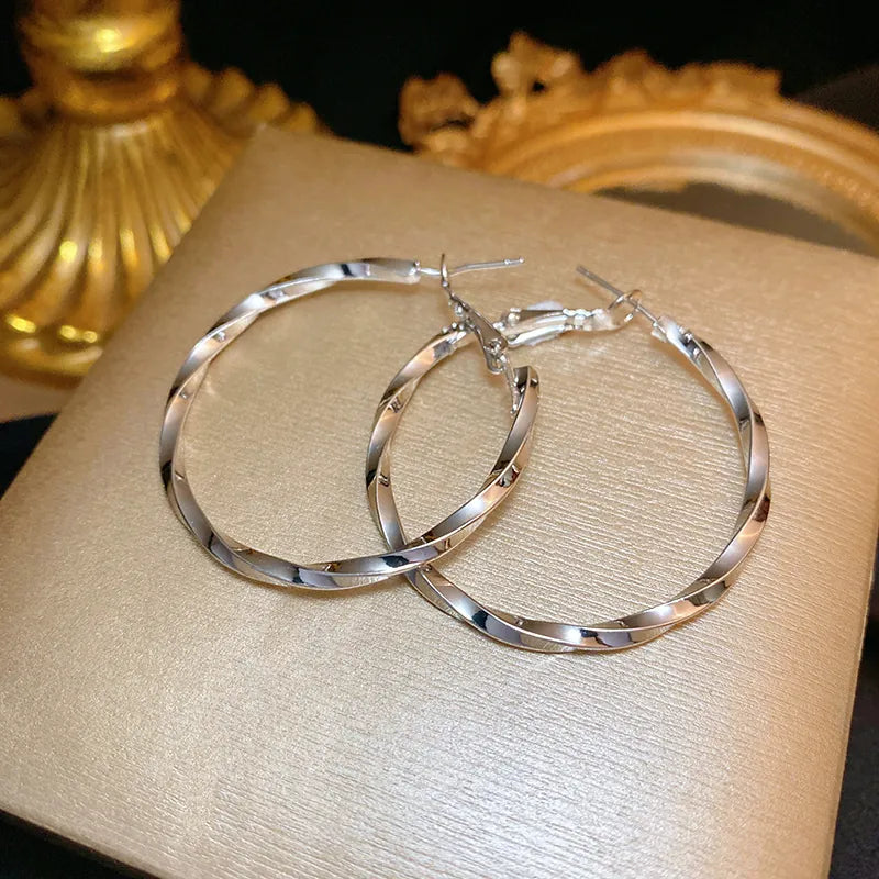 Geometric Metal Twisted Spiral Hoop Earrings With 925 Sterling Silver Earring Post