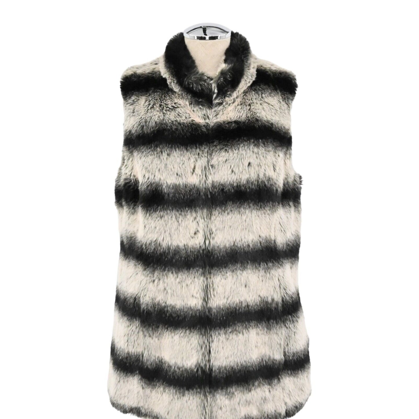 RACHEL ZOE Womens Size M Faux Chinchilla Fur Vest Black Stripe Retro Mob Wife