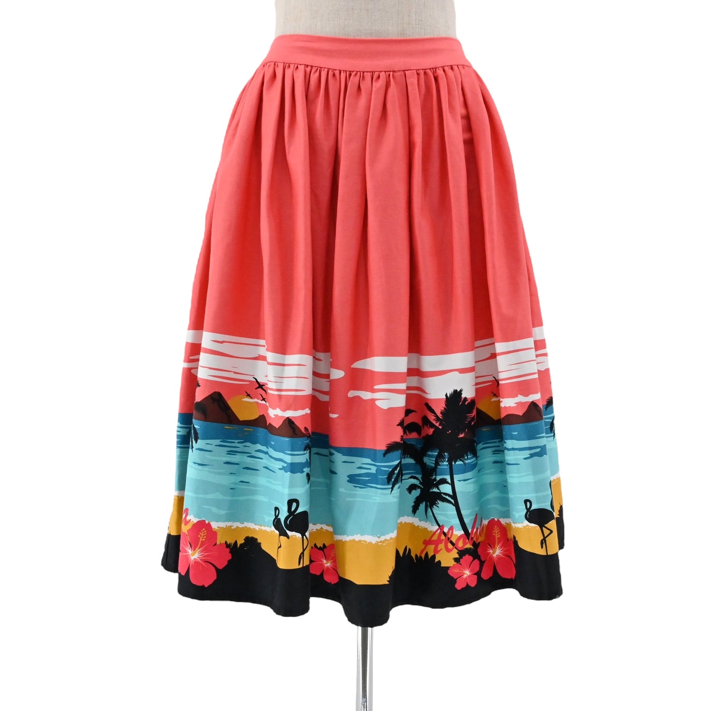 Collectif Skirt Sz M MARILU Tropical Island ALOHA Palm Flamingo SWING Rockabilly