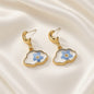Resin Cloud Dried Flower Drop Earrings Golden Moon Stainless Steel Post - Blue Flower Cloud