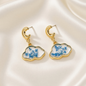 Resin Cloud Dried Flower Drop Earrings Golden Moon Stainless Steel Post - Blue Gypsophila Cloud