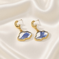 Resin Cloud Dried Flower Drop Earrings Golden Moon Stainless Steel Post - Dark Blue Cloud