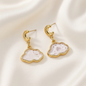 Resin Cloud Dried Flower Drop Earrings Golden Moon Stainless Steel Post - White Cloud