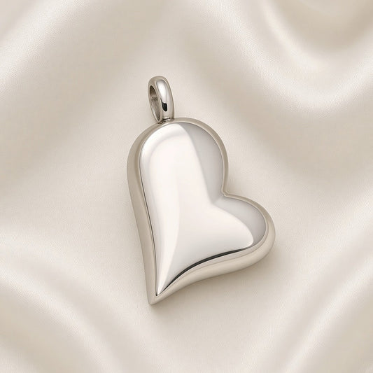 Heart Keepsake Urn Charm Pendant Silver Tone Stainless Steel
