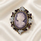 Victorian Cameo Rhinestone Brooch Pin Antique Gold Tone - Purple Flower Rhinestone