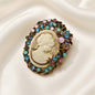 Victorian Cameo Rhinestone Brooch Pin Antique Gold Tone - Multicolor Rhinestone