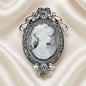 Victorian Cameo Rhinestone Brooch Pin Antique Silver Tone - Gray Bow Frame