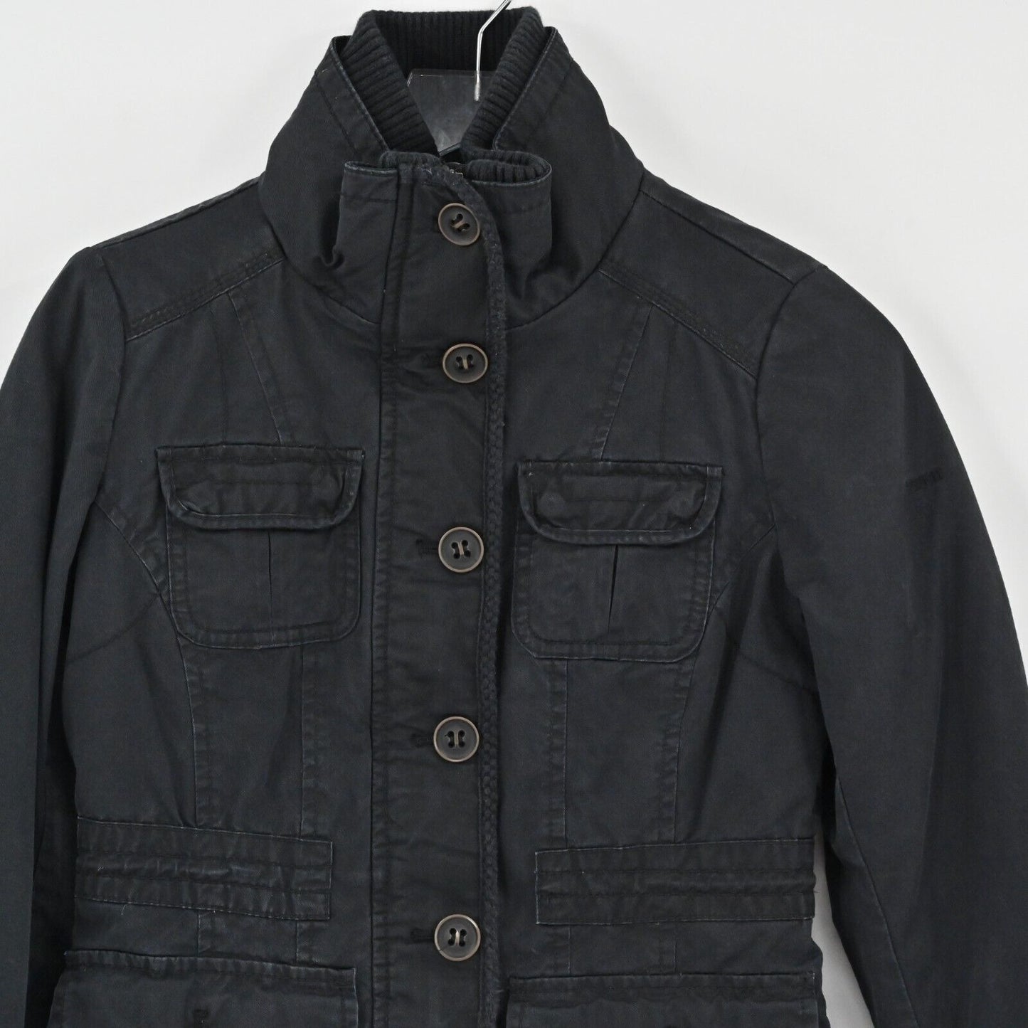 Vintage ESPRIT Jacket Womens Sz 0 Black Adjustable Waist Full Zip Cotton 90s Y2k