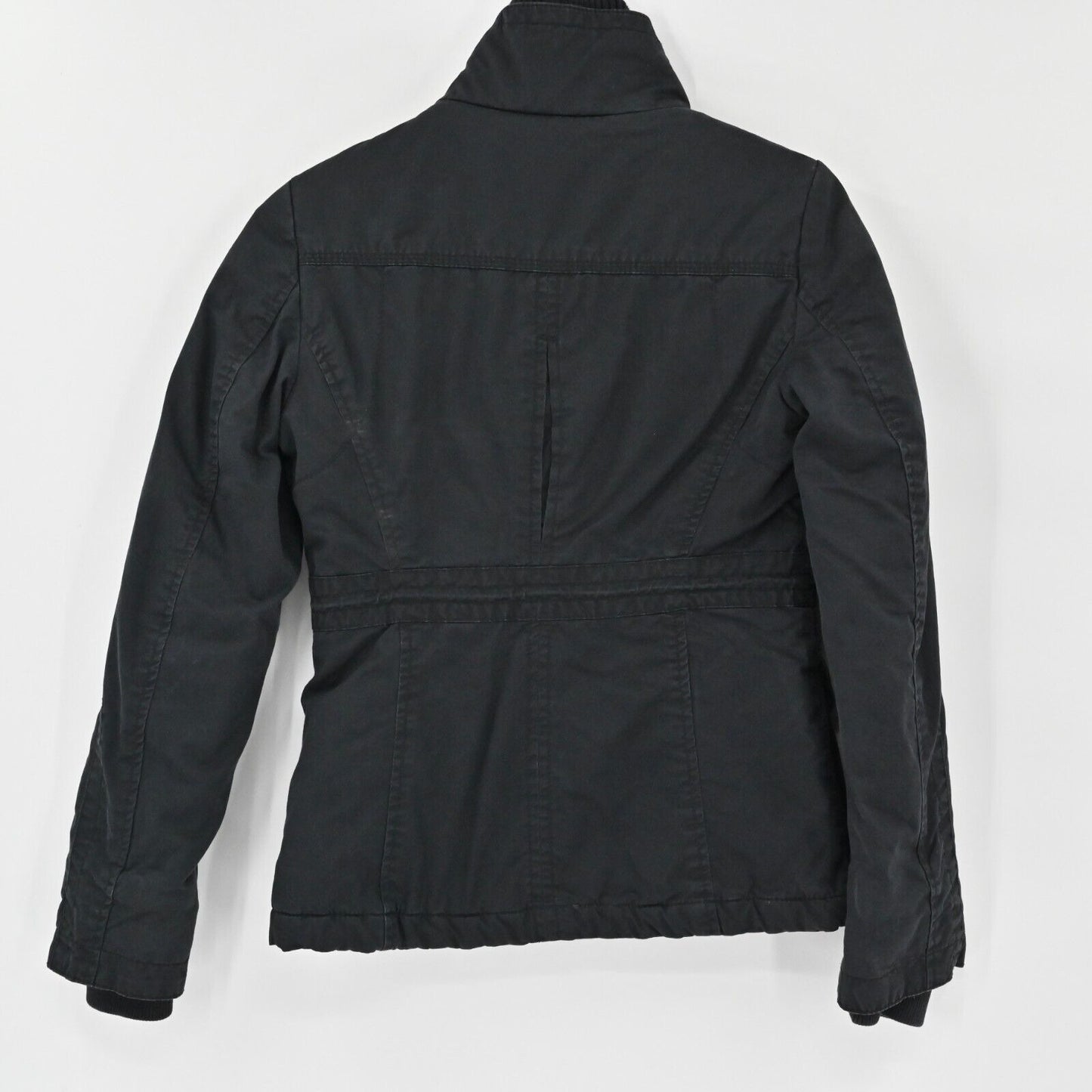 Vintage ESPRIT Jacket Womens Sz 0 Black Adjustable Waist Full Zip Cotton 90s Y2k