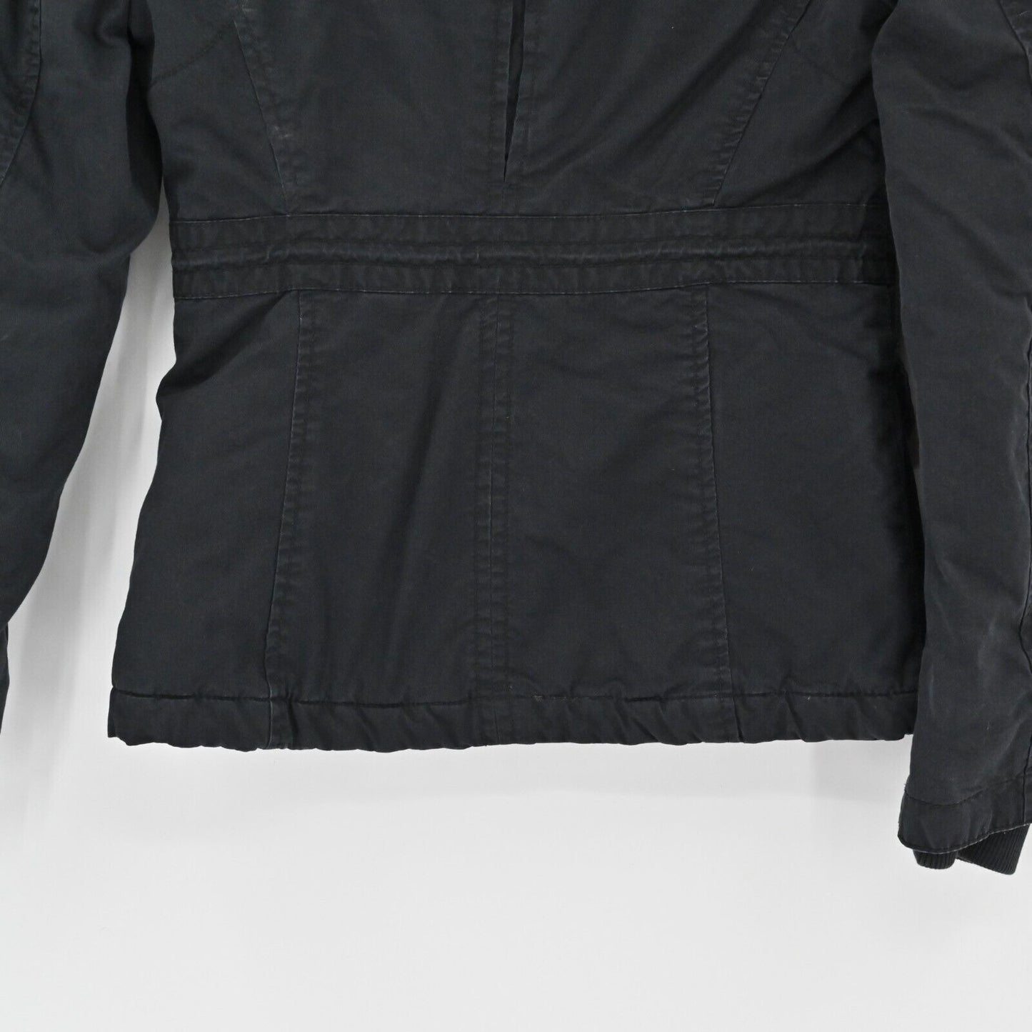 Vintage ESPRIT Jacket Womens Sz 0 Black Adjustable Waist Full Zip Cotton 90s Y2k