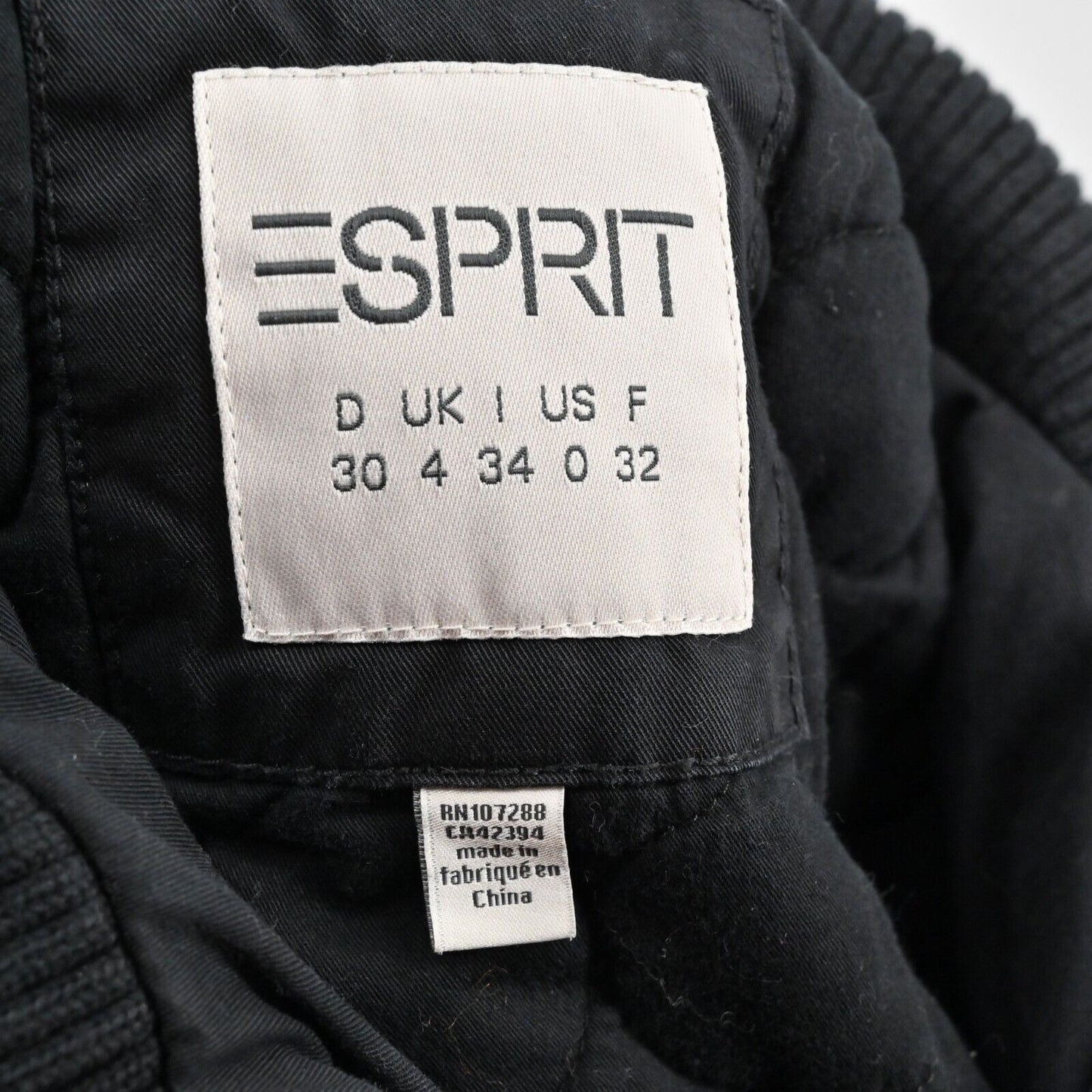 Vintage ESPRIT Jacket Womens Sz 0 Black Adjustable Waist Full Zip Cotton 90s Y2k