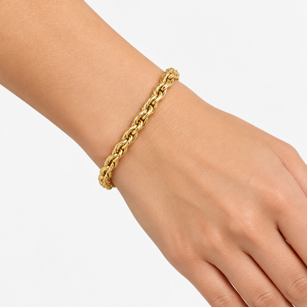 4mm Rope Chain Bracelet Gold 16.5cm