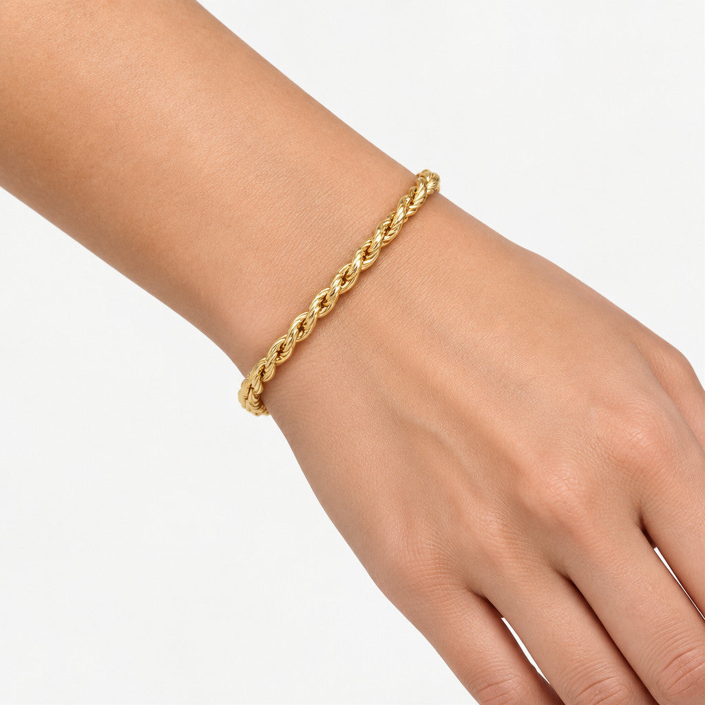 3mm Rope Chain Bracelet Gold 16.5cm