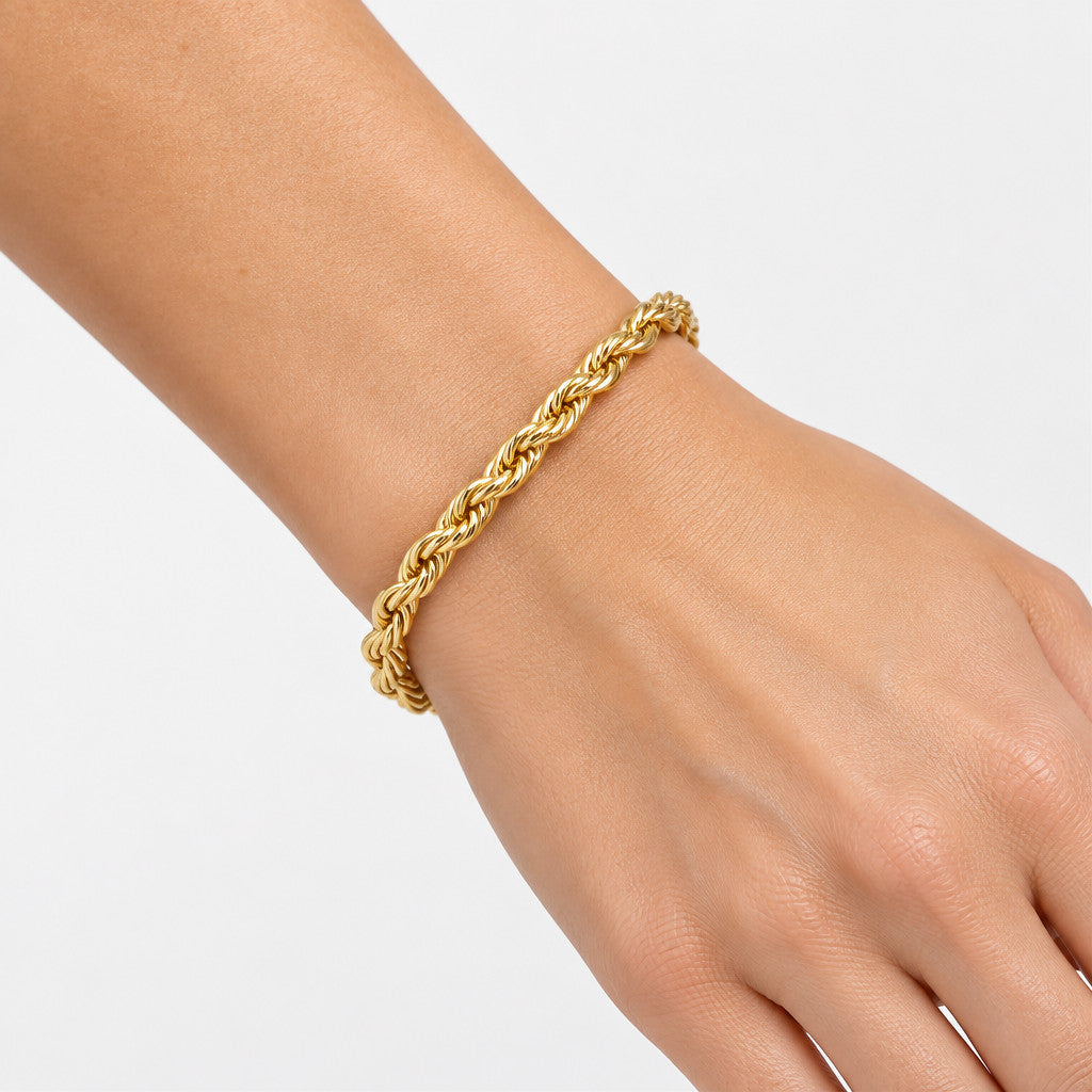 4mm Rope Chain Bracelet Gold 19cm