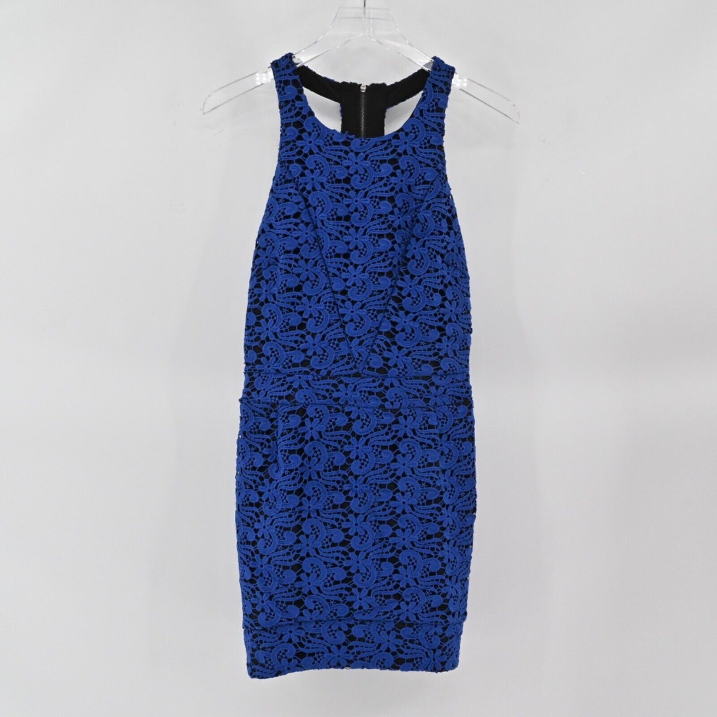 LINE DOT Dress Womens Size M Blue Black Floral Crochet Lace Halter Mini Sheath
