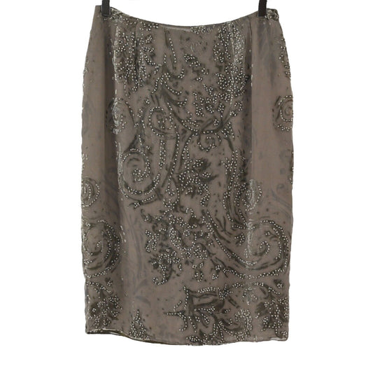 ANNE KLEIN Skirt Womens Size 8 Knee Length Beaded Velvet Print Silk Blend Multi