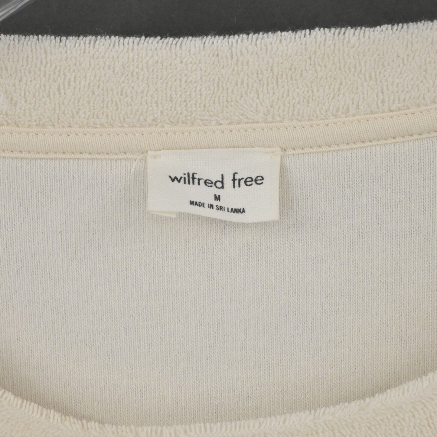 ARITZIA Top Womens Sz M WILFRED FREE Beige Terry Cloth Crop Short Sleeve Shirt