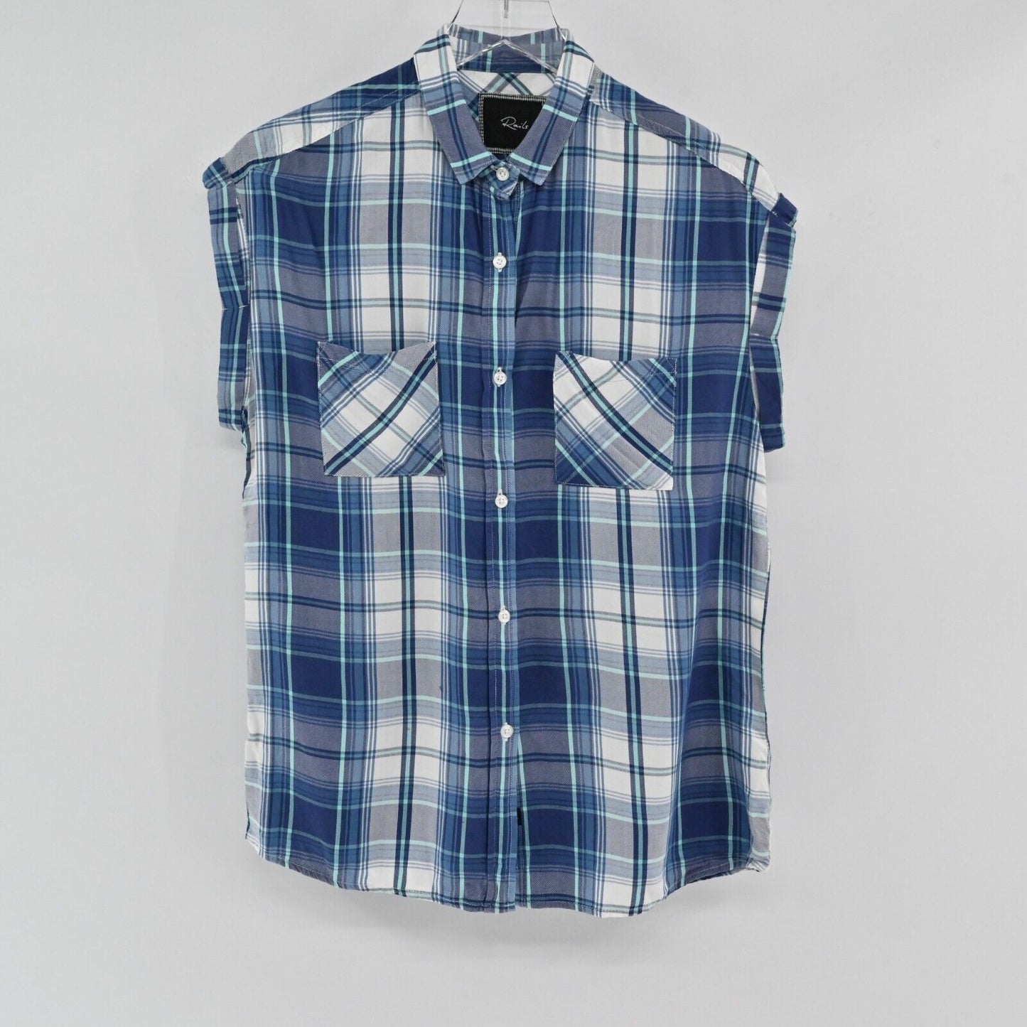 RAILS Top Womens Sz Small Britt Blue White Plaid Sleeveless Button Front Western