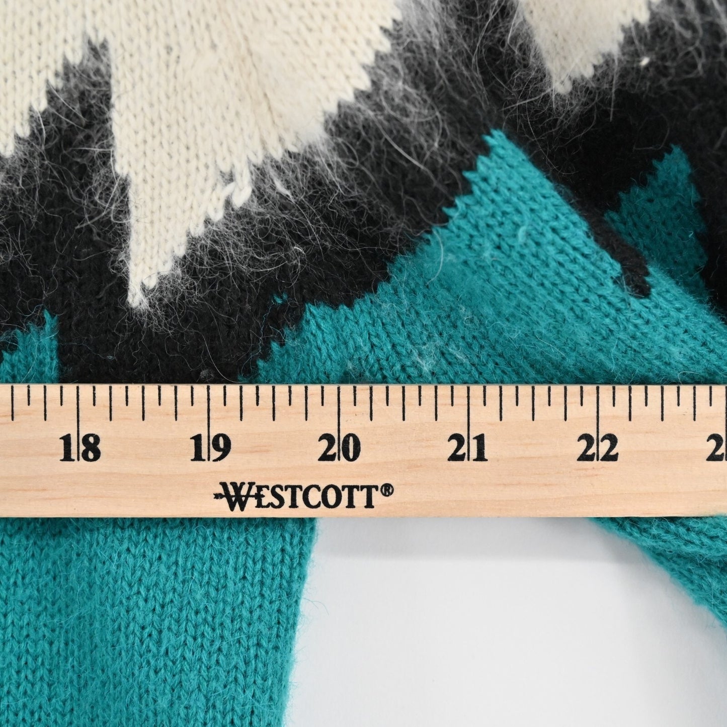 Vtg JOHN RICHARD Sweater Dress Angora Hair Sz M Knit Zig Zag Lightning Teal 80s