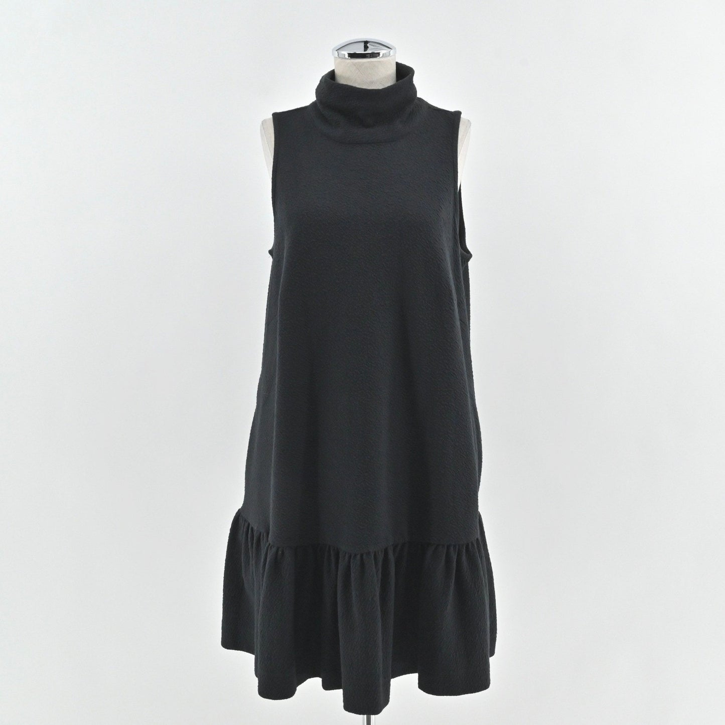 Anthropologie Maeve Flounced Mock Neck Mini Dress Size L Black Boho Ruffle Hem