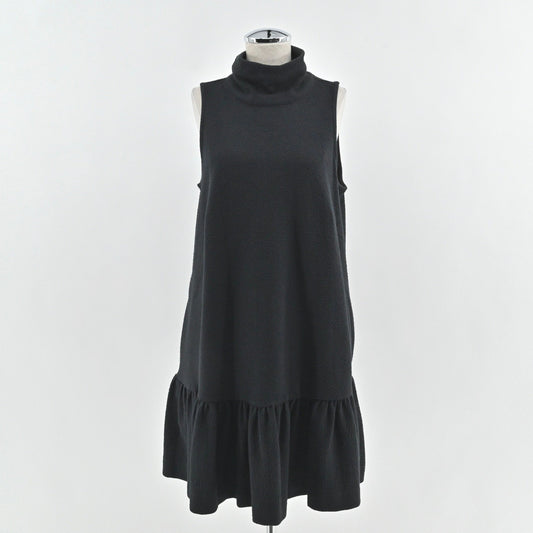 Anthropologie Maeve Flounced Mock Neck Mini Dress Size L Black Boho Ruffle Hem