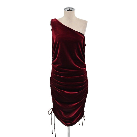 HOUSE of HARLOW Dress Womens Size L One Shoulder Velvet Ruched Side Garnet Red