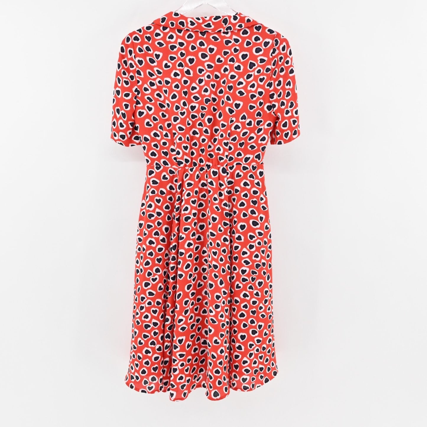 J CREW Dress Size 4P Rudbeckia Red Heart Print Collared Belted Midi A Line
