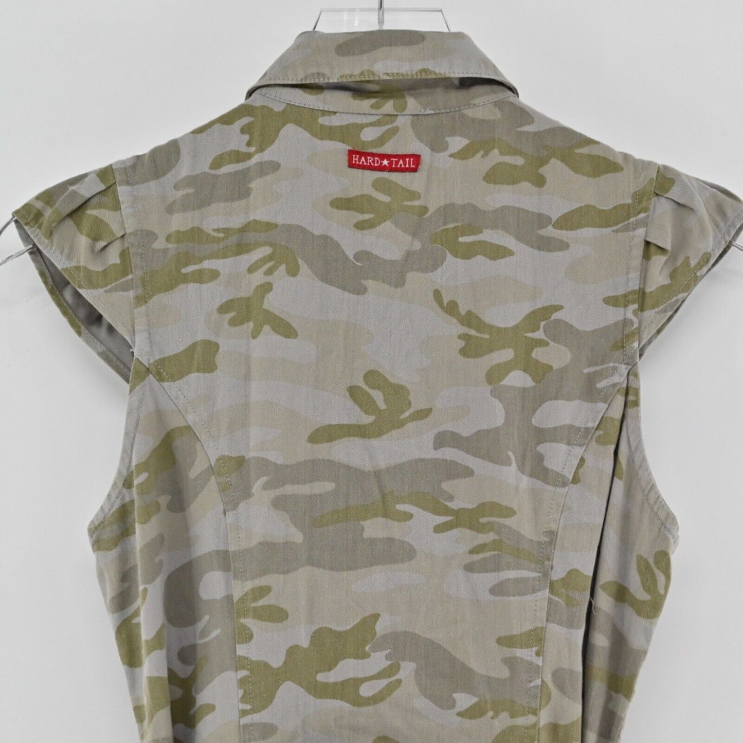 HARD TAIL Dress Womens Sz XS Camo 100% Cotton Belted Button Front Cap Sleeve Y2k