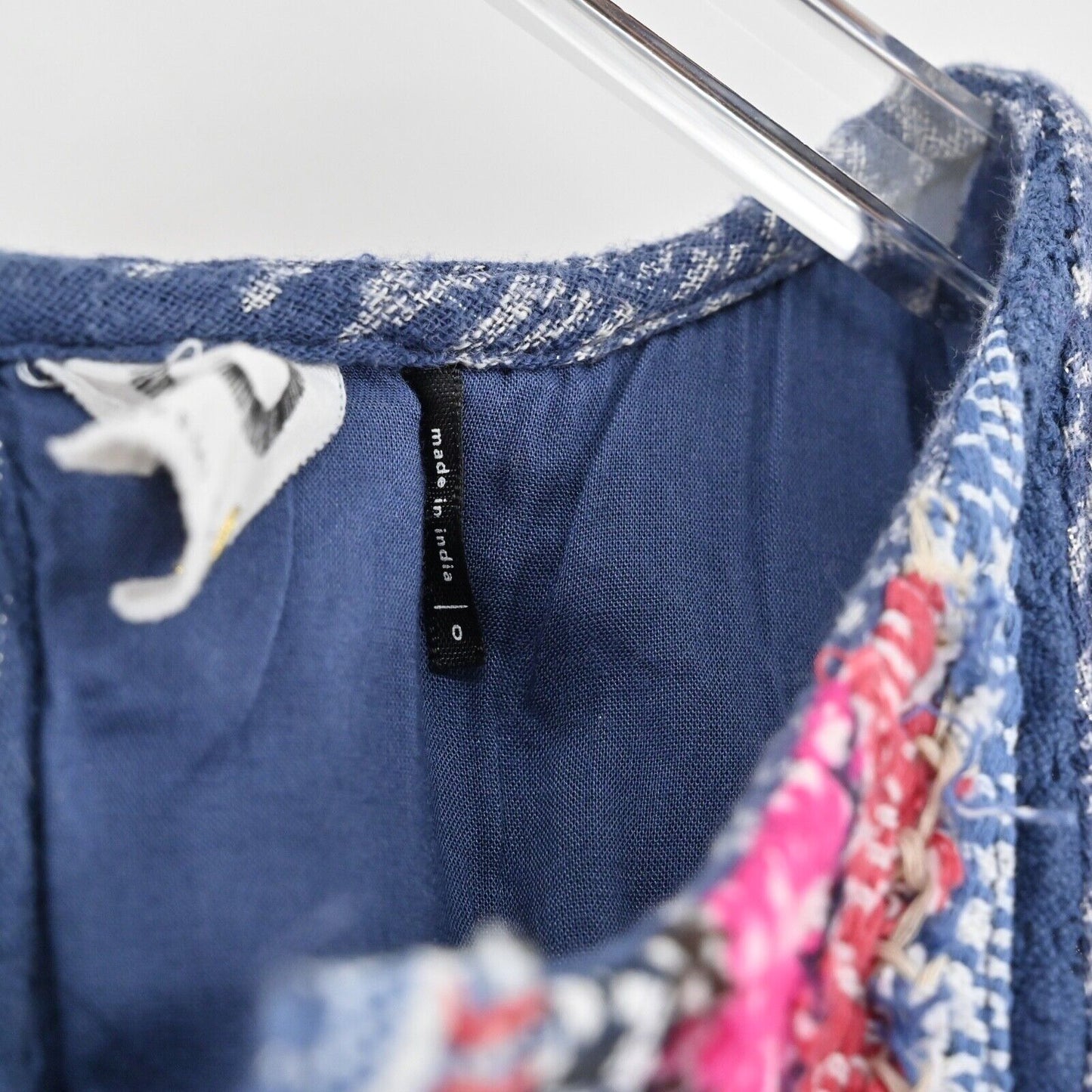ANTHROPOLOGIE Dress Sz 0 Blue Embroidered Metallic Cotton Morwen Shift AKEMI KIN