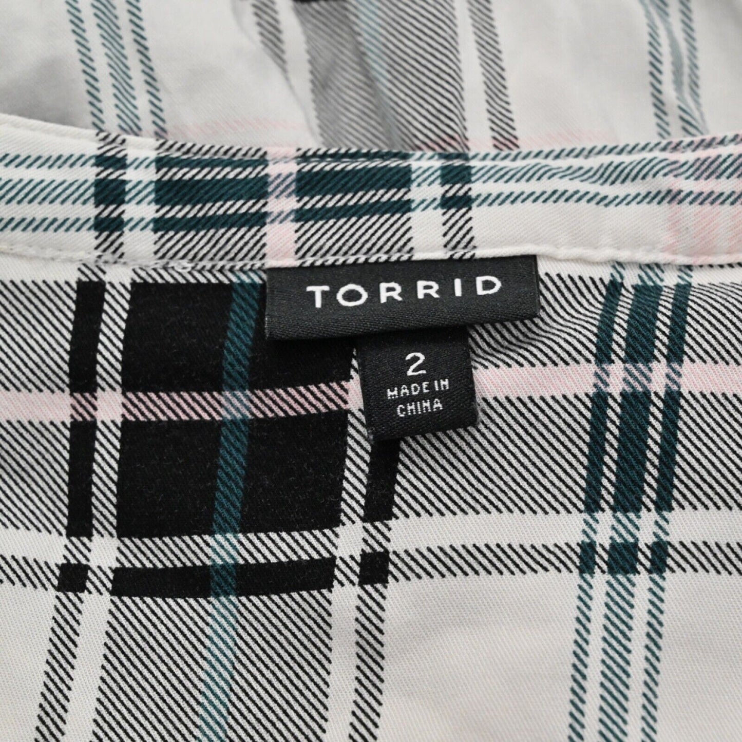 TORRID Dress Womens Size 2X White Plaid Shirt Challis Zip Front Drawstring Waist