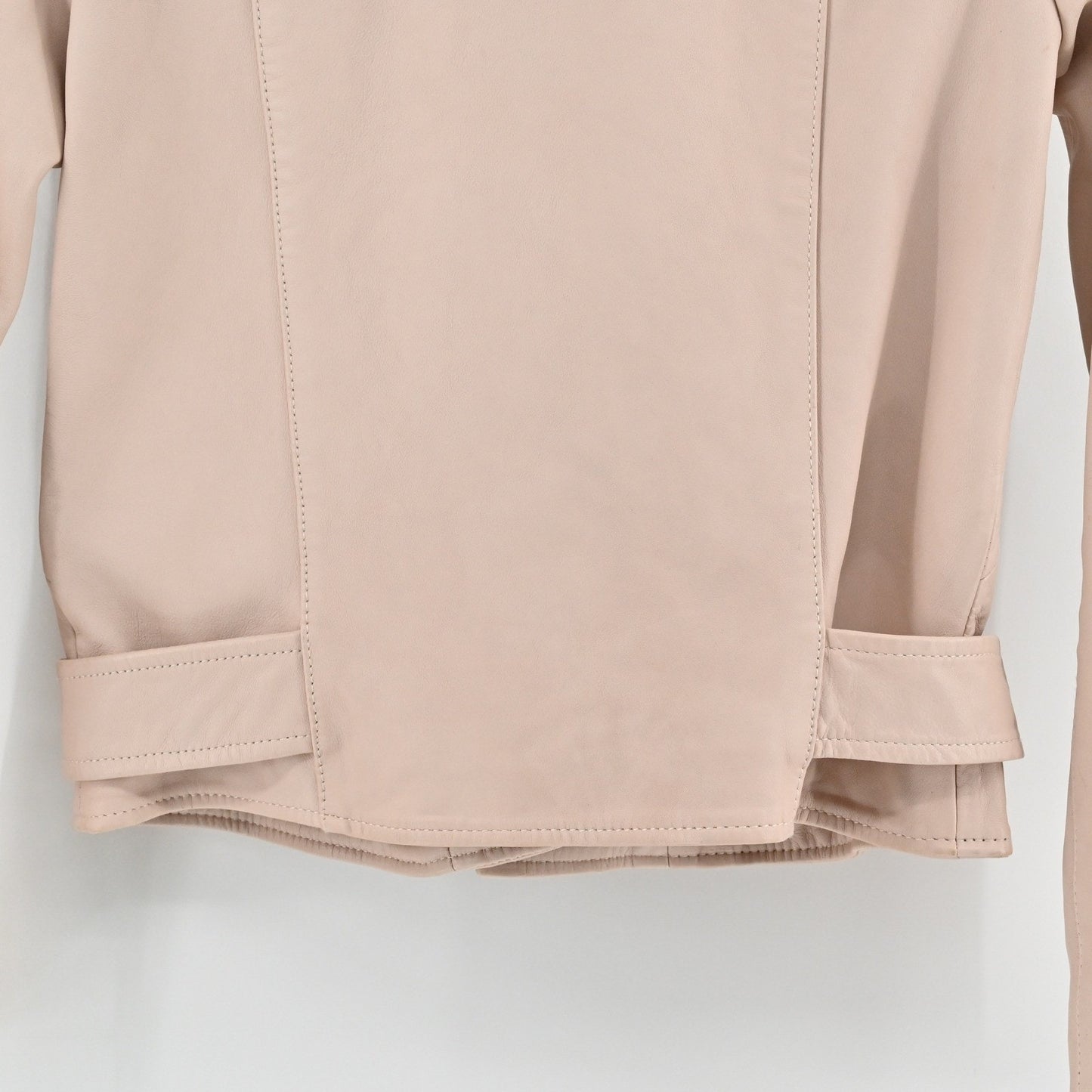 AllSaints Balfern Leather Biker Jacket Size 4 Beige Pink Lamb Rocker Edgy Moto