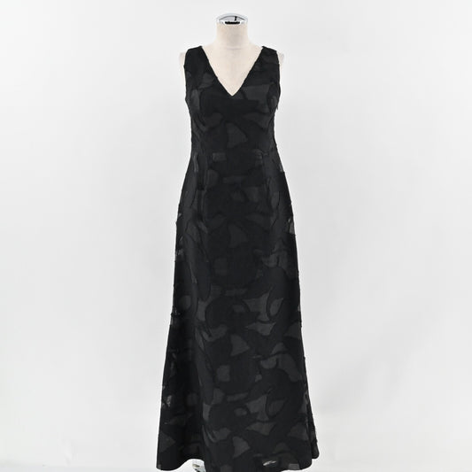 VERA WANG Dress Size 4 Black Sleeveless VNeck Burnout Organza Lace Maxi Gown