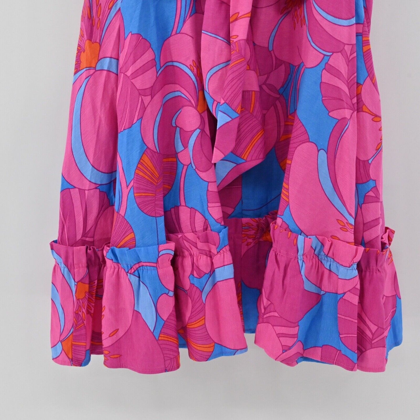 TUCKERNUCK Dress Womens Size S Pink Wild Azalea Linen Blend Ruffle Edisto Mini