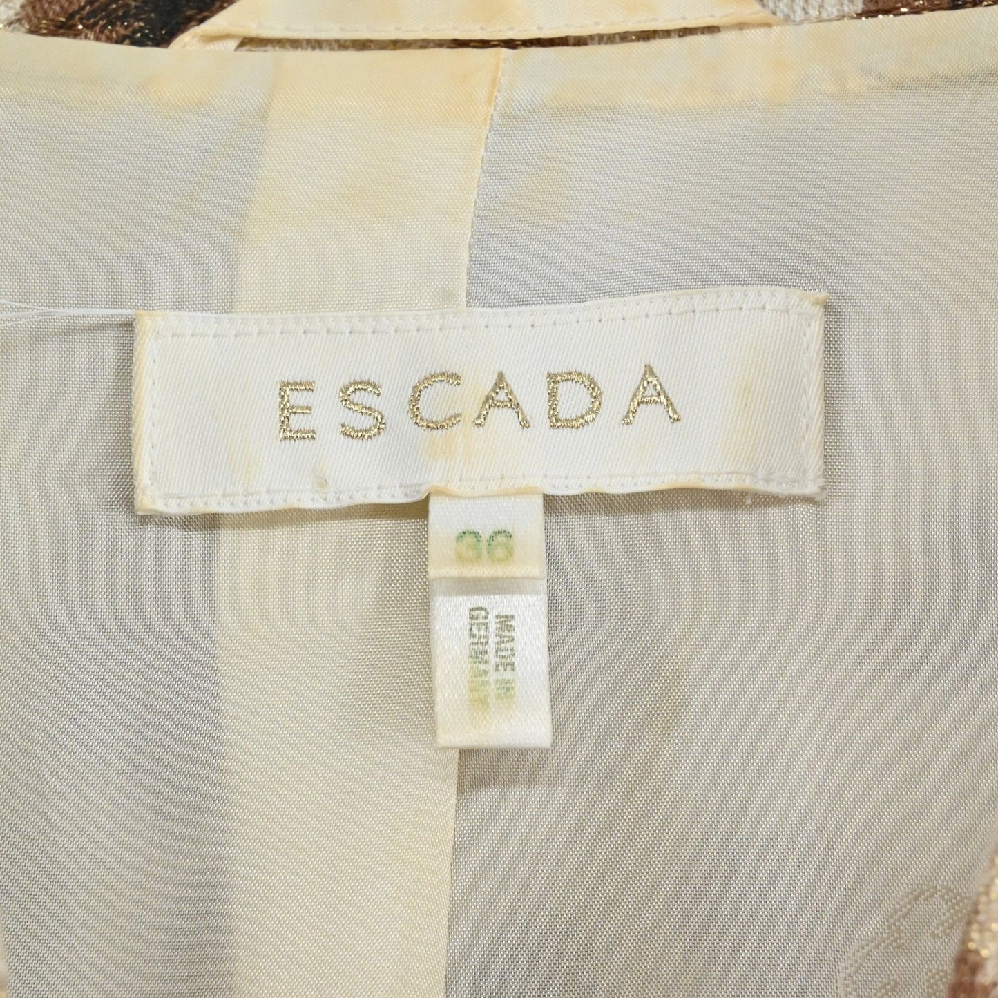 Vtg Escada Womens Blazer Size 36 Leopard Print Linen Gold Metallic Jacket Luxury