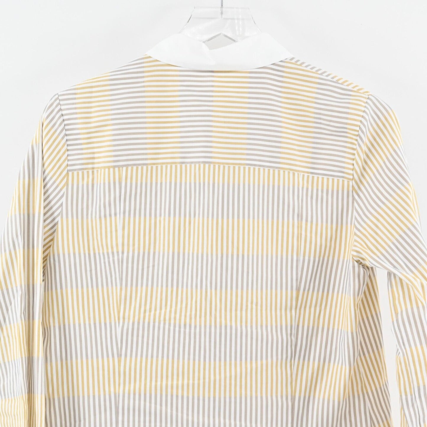 RANI ARABELLA Top Womens Sz L Yellow Tan Stripe Button Italy Cotton Quiet Luxury