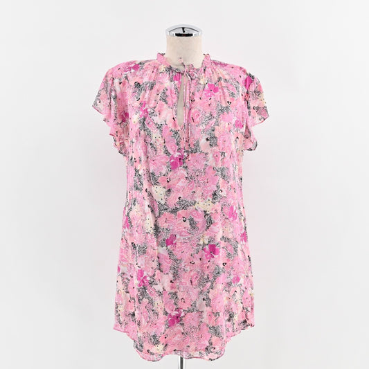 THE KOOPLES Short Pink Dress Size 0 Floral Paisley Print Frilly Sleeve Mini