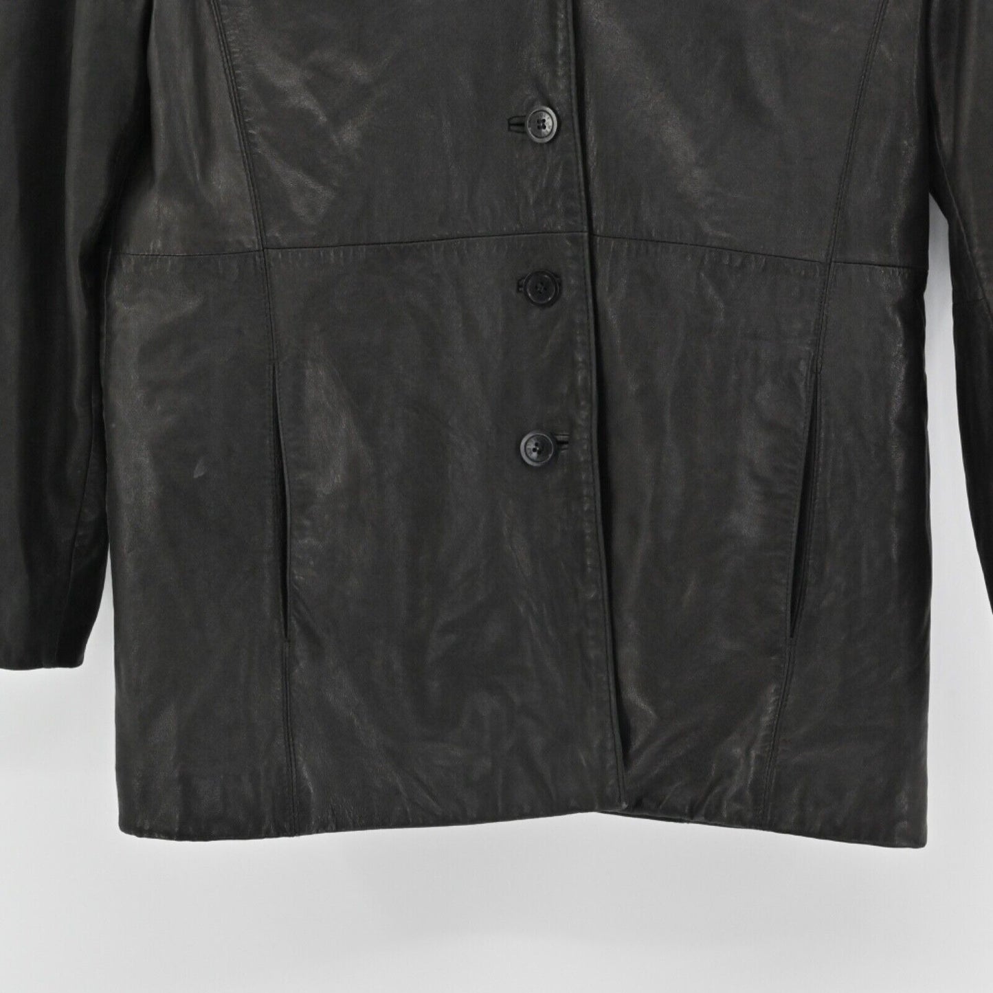 Vtg NICOLE MILLER Leather Jacket Womens Size XL Black Button Front Grunge Y2k