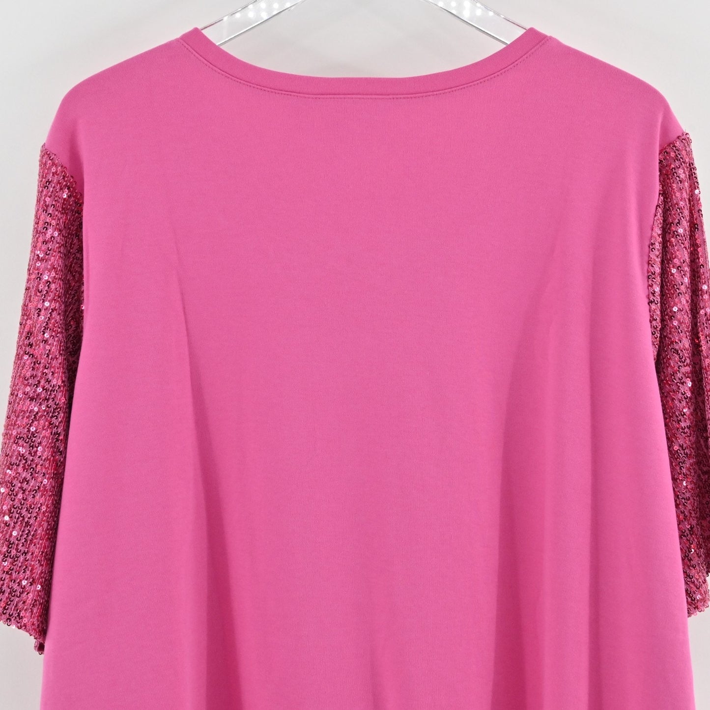 Quacker Factory Womens Glamour Sequin Elbow Sleeve Top Size 3X Pink Fire Tee NEW