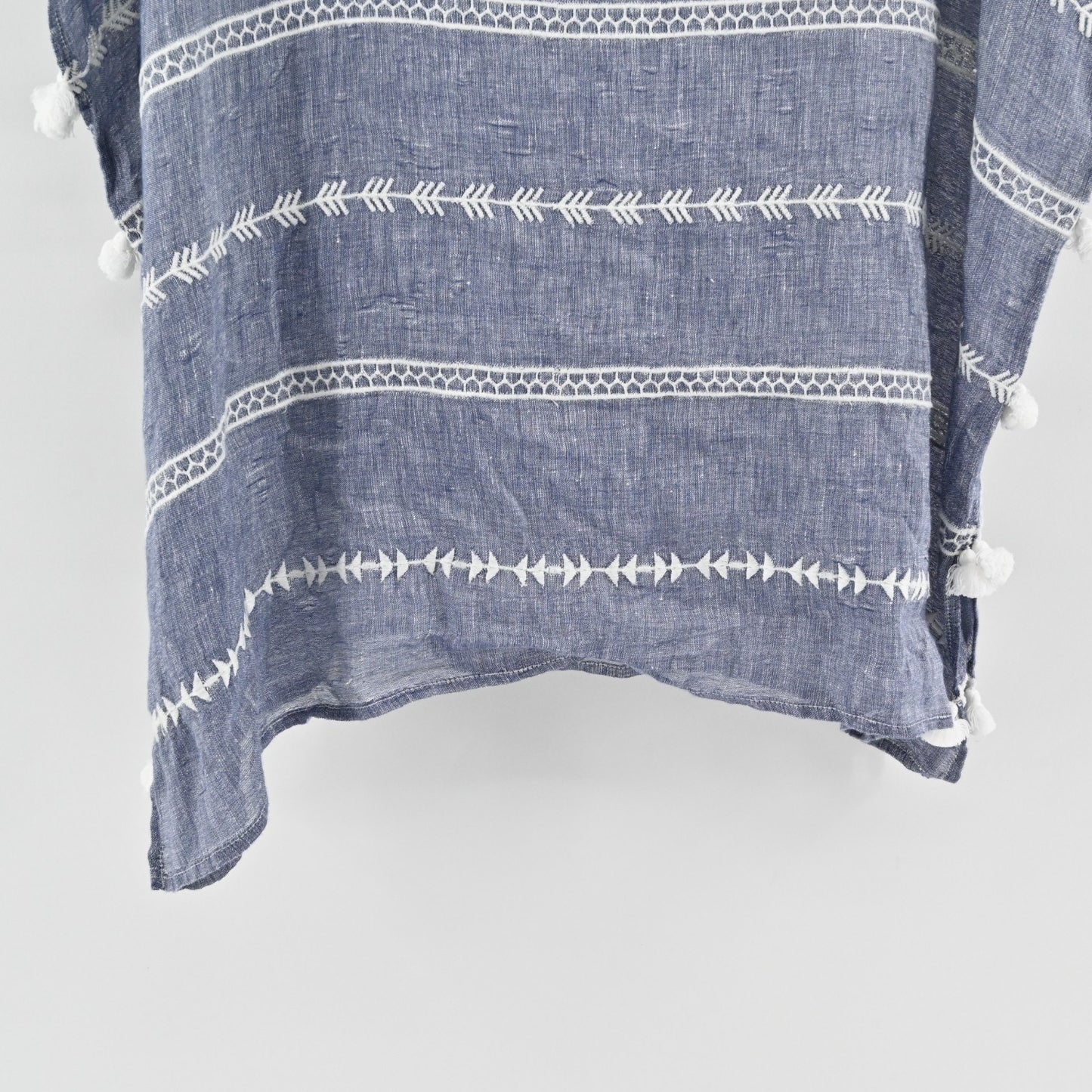 Colors De Opal Womens Linen Tunic OS Chambray White Embroidered Tassel Cover Up