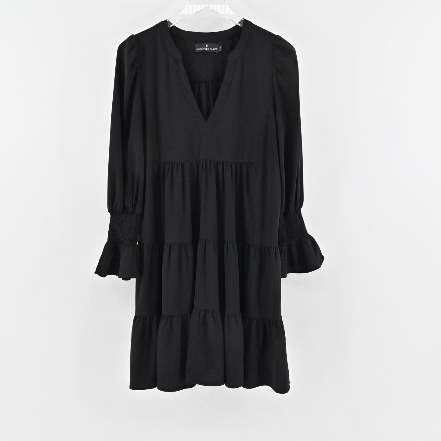 POMANDER PLACE Kenzo Mini Dress Sz M Black Tiered Ruffle Bell Sleeve Tuckernuck