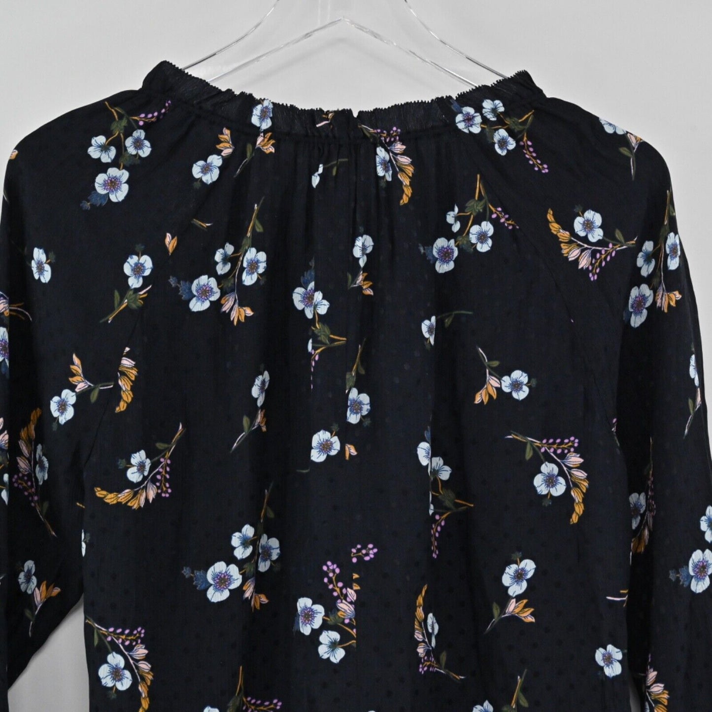 REBECCA TAYLOR Top Womens Size 2 Black Floral 100% Silk Natalie Off The Shoulder