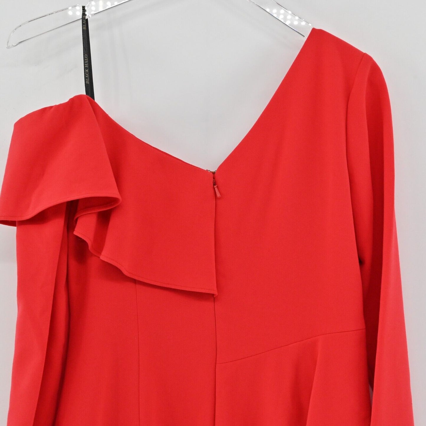 BLACK HALO Dress Womens Size 6 Tava Solid Red Ruffle Long Sleeve Mini Sheath