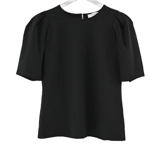 LARK RO Top Womens Size S Short Sleeve Black Round Neck Blouse Keyhole Back NEW