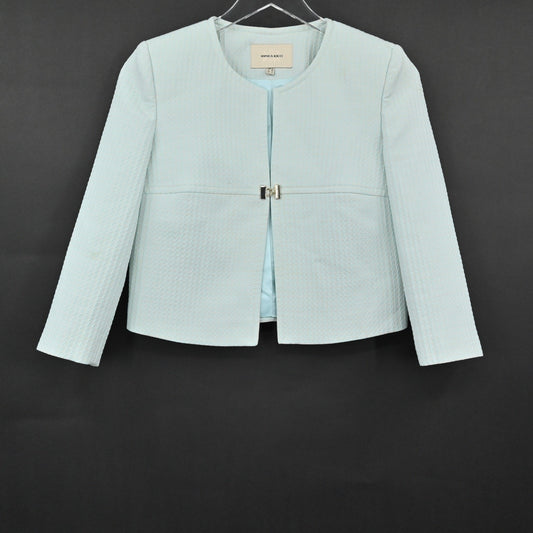 Monica Ricci Womens Textured Blazer Size 4 Light Green Peplum Hem Italy Chic