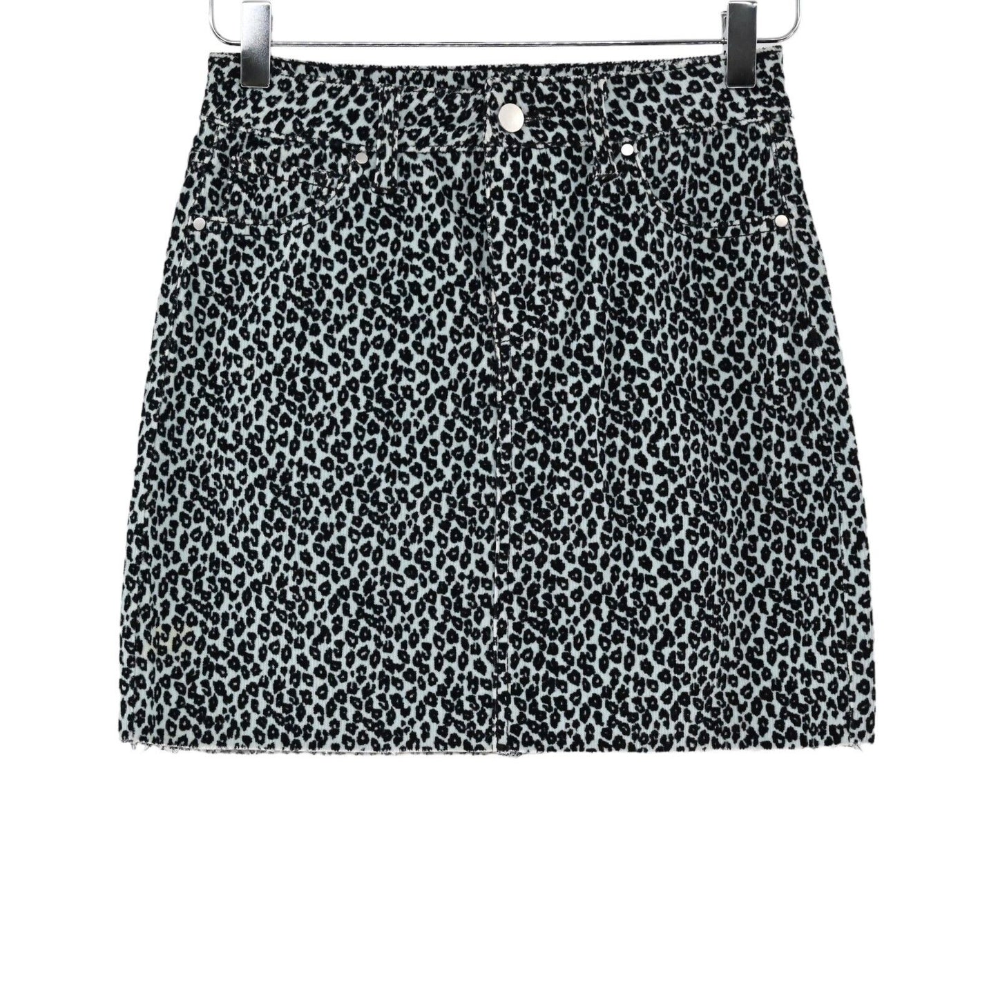 TDC Womens Sz XS Animal Print Mini Skirt by Topson Corduroy Mint Green Black NEW