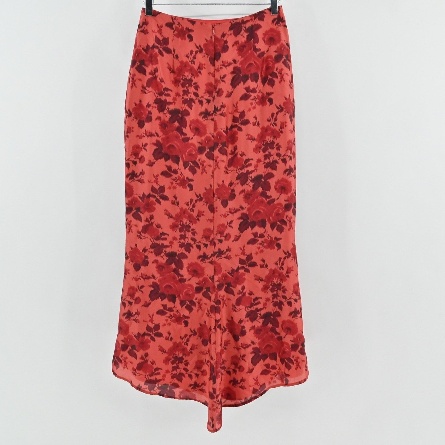 Vtg Y2k Silk Floral Maxi Skirt 8 Red Romantic Feminie Rose Lined Deadstock USA