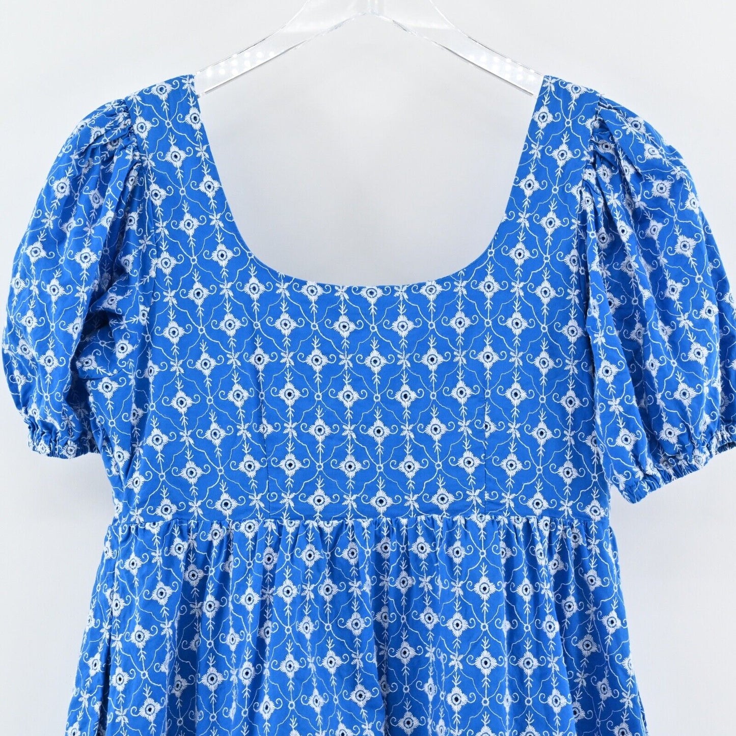 RHODE X TARGET Dress Sz S Blue Embroidered Eyelet Floral Cotton Puff Sleeve Mini