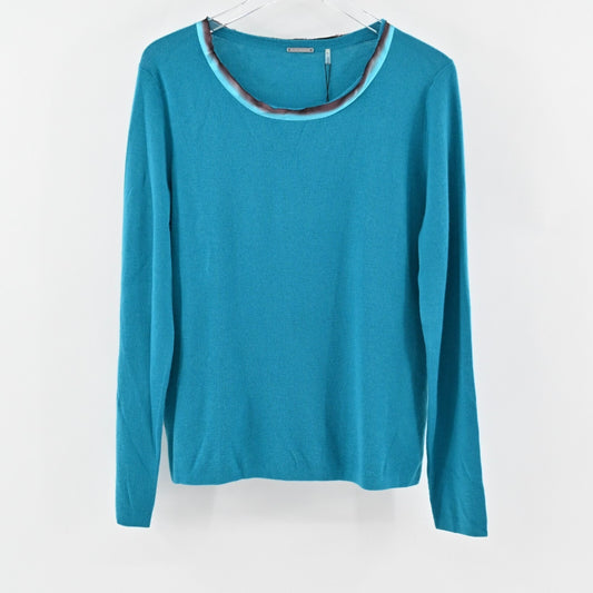 ELIE TAHARI Sweater Womens Sz XL Ruella Aruba Blue Knit Cashmere Silk Blend NEW